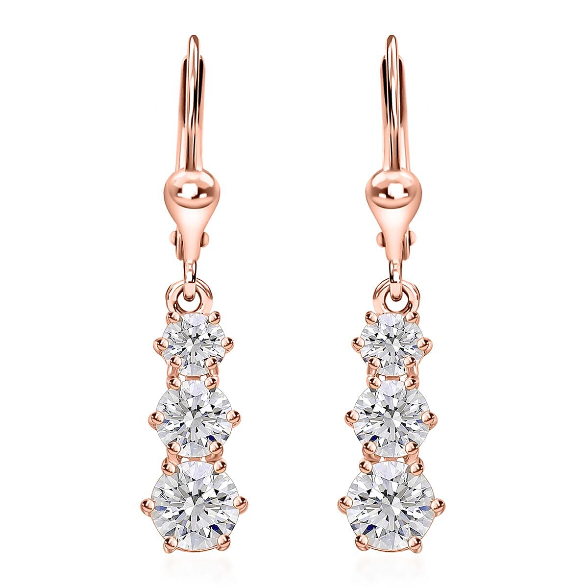 Moissanite Lever Back Earrings in Vermeil Rose Gold Over Sterling Silver 1.50 ctw image number 0