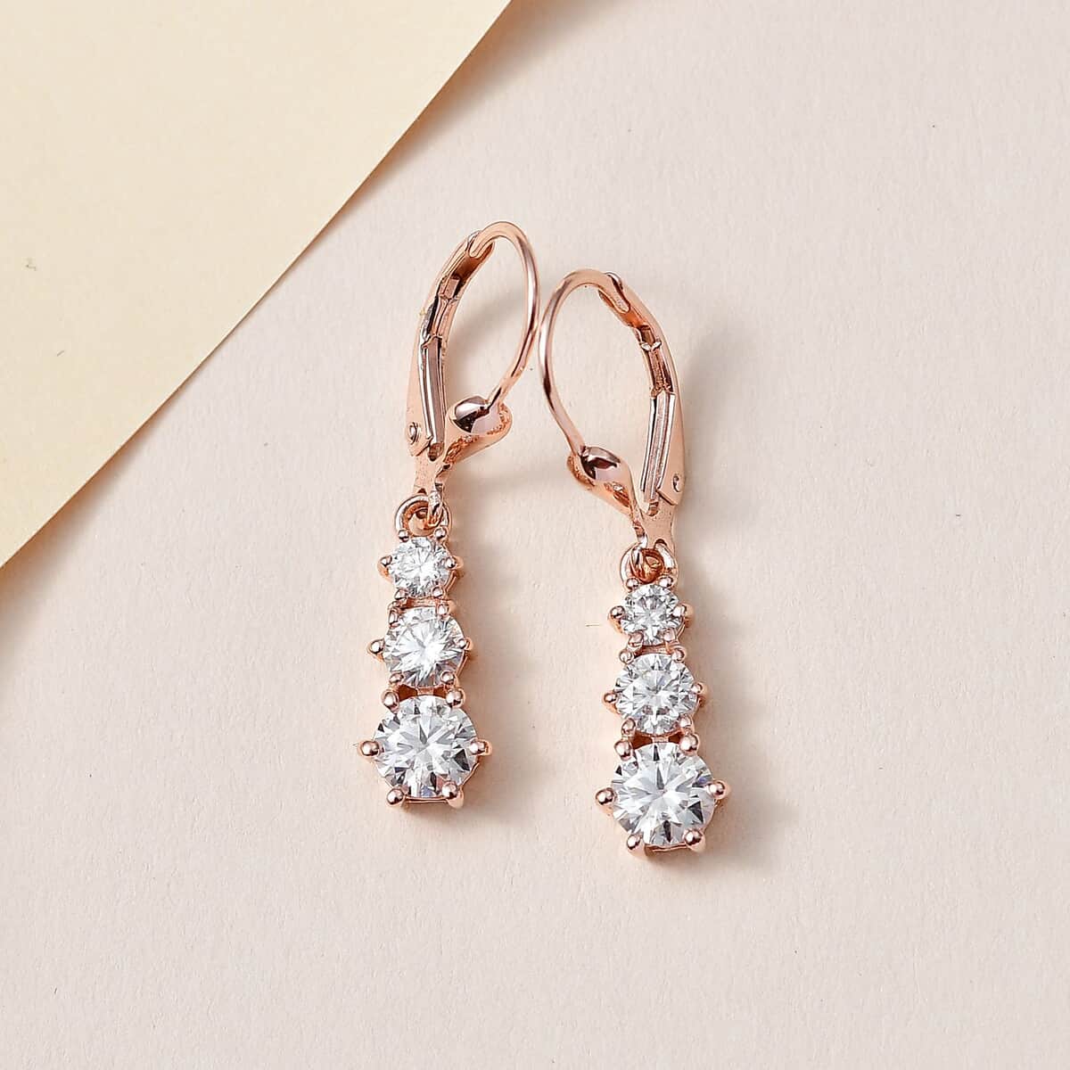 Moissanite Lever Back Earrings in Vermeil Rose Gold Over Sterling Silver 1.50 ctw image number 1