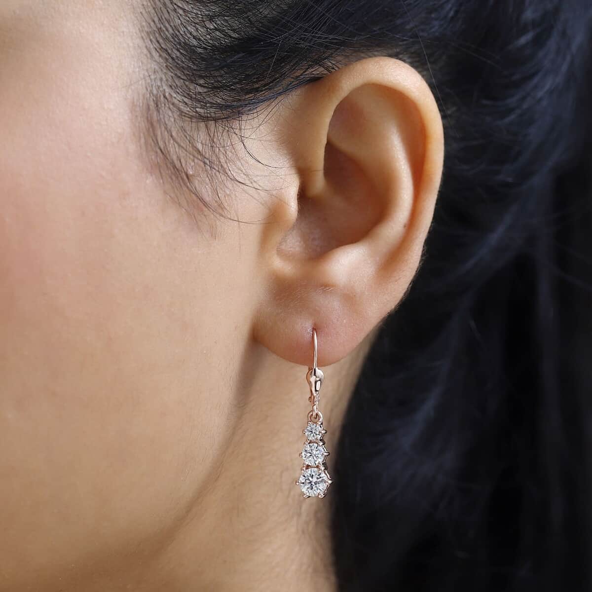 Moissanite Lever Back Earrings in Vermeil Rose Gold Over Sterling Silver 1.50 ctw image number 3