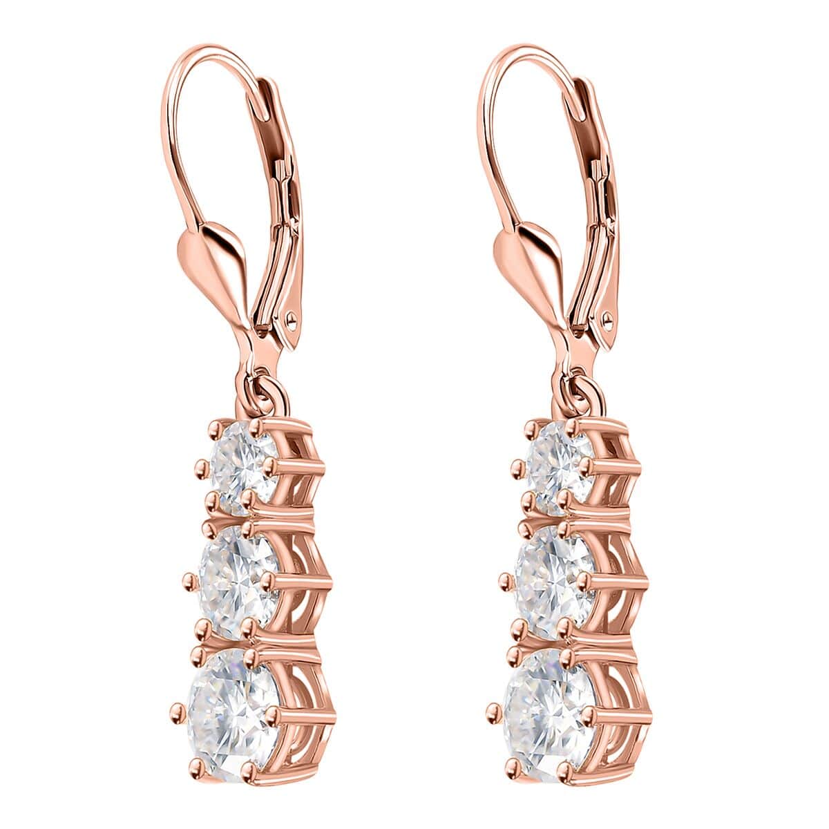 Moissanite Lever Back Earrings in Vermeil Rose Gold Over Sterling Silver 1.50 ctw image number 4