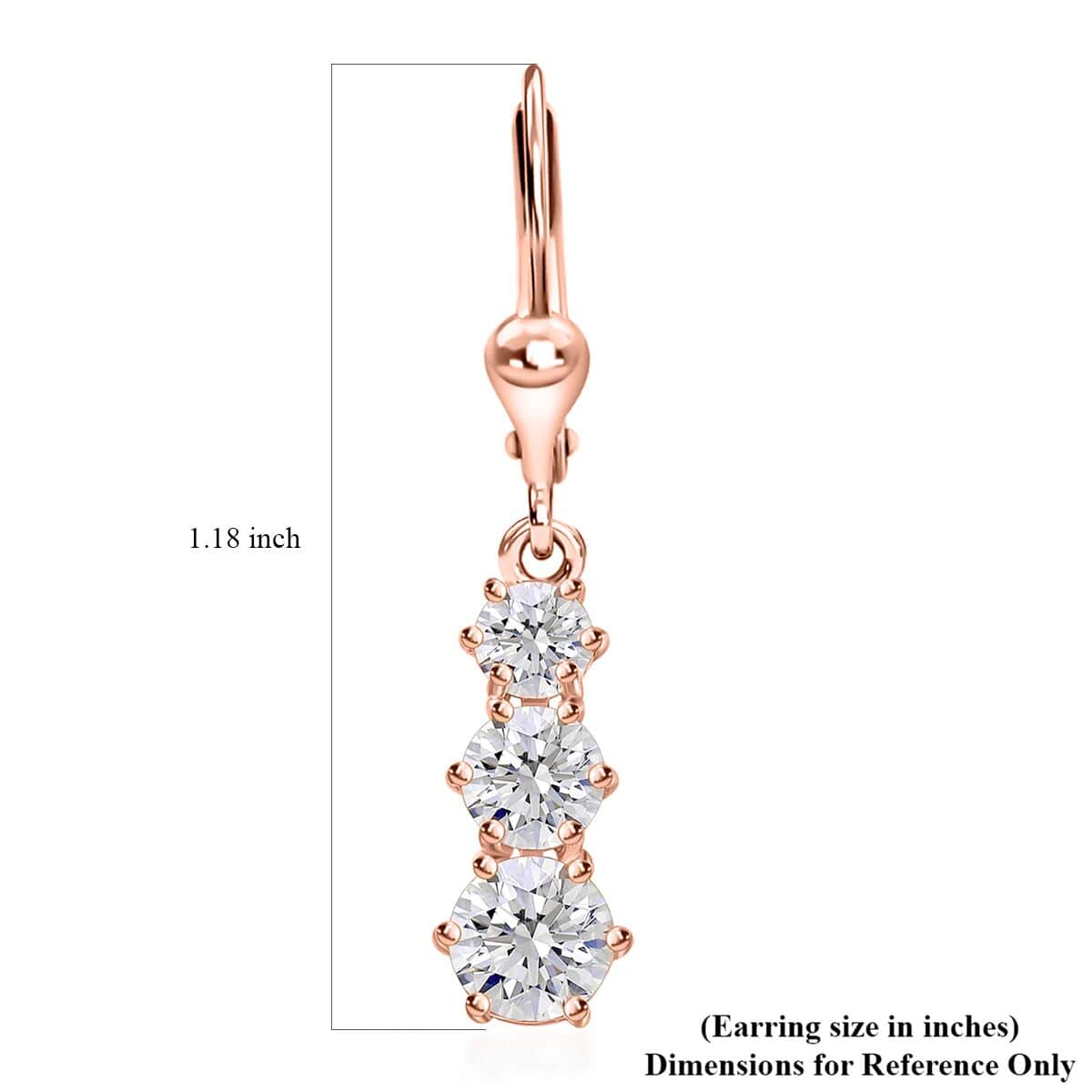 Moissanite Lever Back Earrings in Vermeil Rose Gold Over Sterling Silver 1.50 ctw image number 6