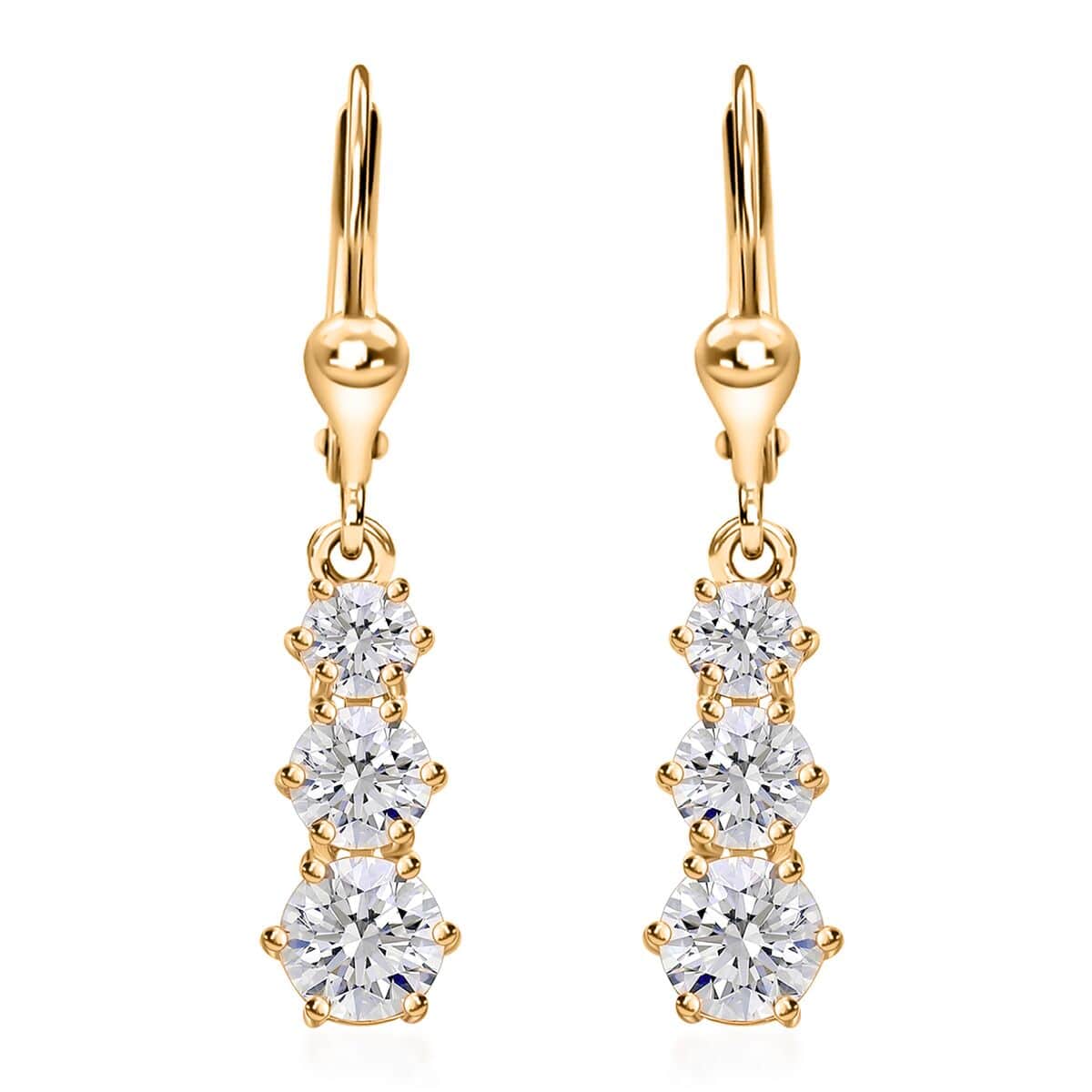 Moissanite Lever Back Earrings in Vermeil Yellow Gold Over Sterling Silver 1.50 ctw image number 0