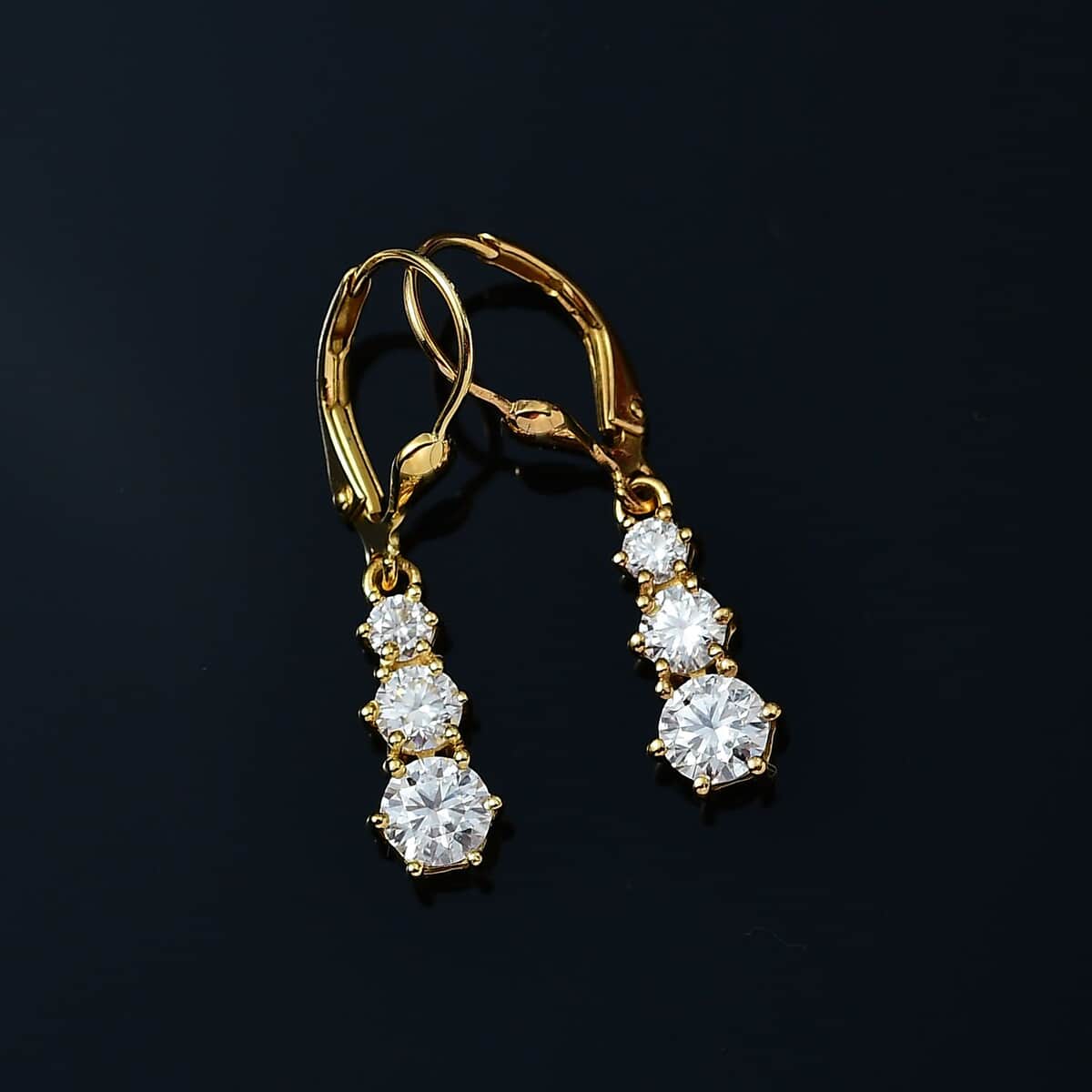 Moissanite Lever Back Earrings in Vermeil Yellow Gold Over Sterling Silver 1.50 ctw image number 2