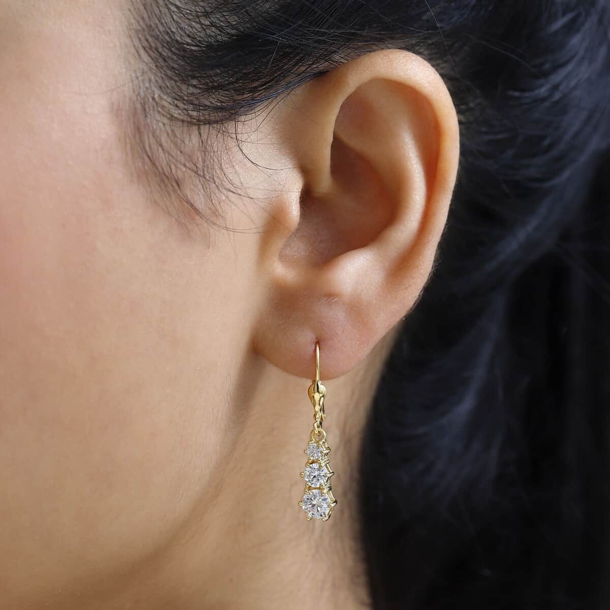 Moissanite Lever Back Earrings in Vermeil Yellow Gold Over Sterling Silver 1.50 ctw image number 3