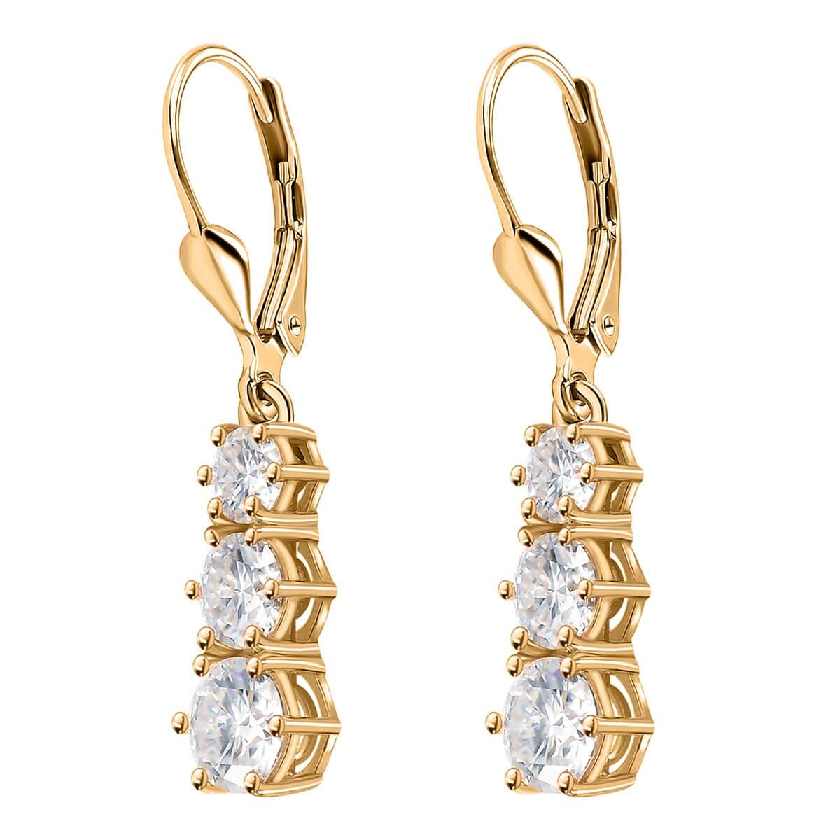 Moissanite Lever Back Earrings in Vermeil Yellow Gold Over Sterling Silver 1.50 ctw image number 4