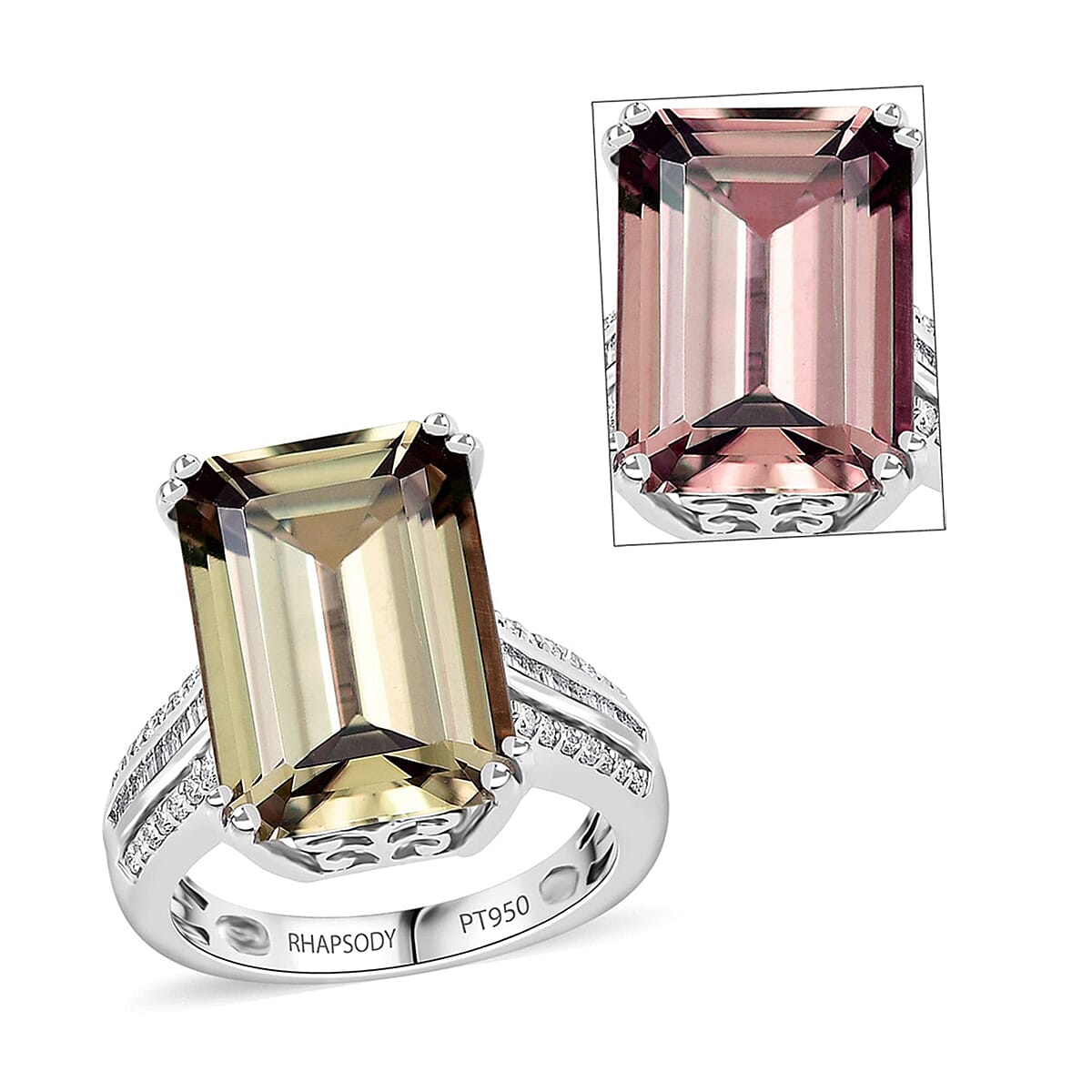 Certified & Appraised Rhapsody AAAA Turkizite and E-F VS2 Diamond 10.65 ctw Statement Ring in 950 Platinum (Size 7.0) 8.60 Grams image number 0