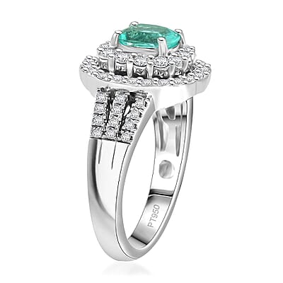 Certified & Appraised Rhapsody 950 Platinum AAAA Paraiba Tourmaline, Diamond (E-F, VS) (0.97 cts) Double Halo Ring (Size 10.0) (9.30 g) 2.30 ctw