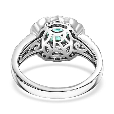 Certified & Appraised Rhapsody 950 Platinum AAAA Paraiba Tourmaline, Diamond (E-F, VS) (0.97 cts) Double Halo Ring (Size 10.0) (9.30 g) 2.30 ctw