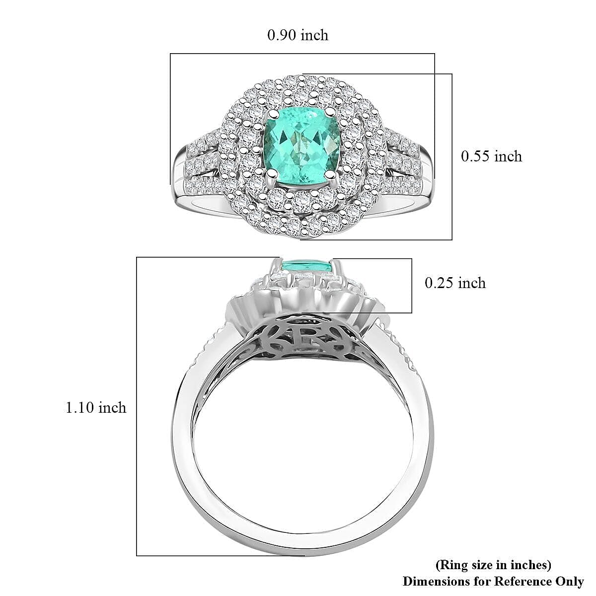 Certified & Appraised Rhapsody 950 Platinum AAAA Paraiba Tourmaline, Diamond (E-F, VS) (0.97 cts) Double Halo Ring (Size 10.0) (9.30 g) 2.30 ctw image number 5