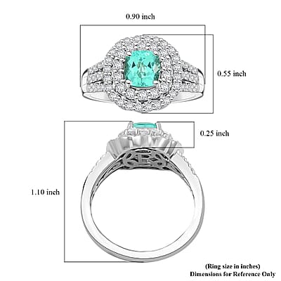 Certified & Appraised Rhapsody 950 Platinum AAAA Paraiba Tourmaline, Diamond (E-F, VS) (0.97 cts) Double Halo Ring (Size 10.0) (9.30 g) 2.30 ctw