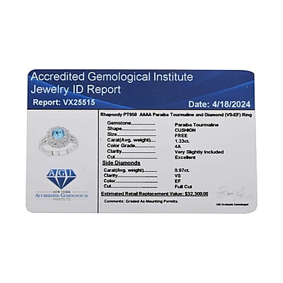 Certified & Appraised Rhapsody 950 Platinum AAAA Paraiba Tourmaline, Diamond (E-F, VS) (0.97 cts) Double Halo Ring (Size 10.0) (9.30 g) 2.30 ctw