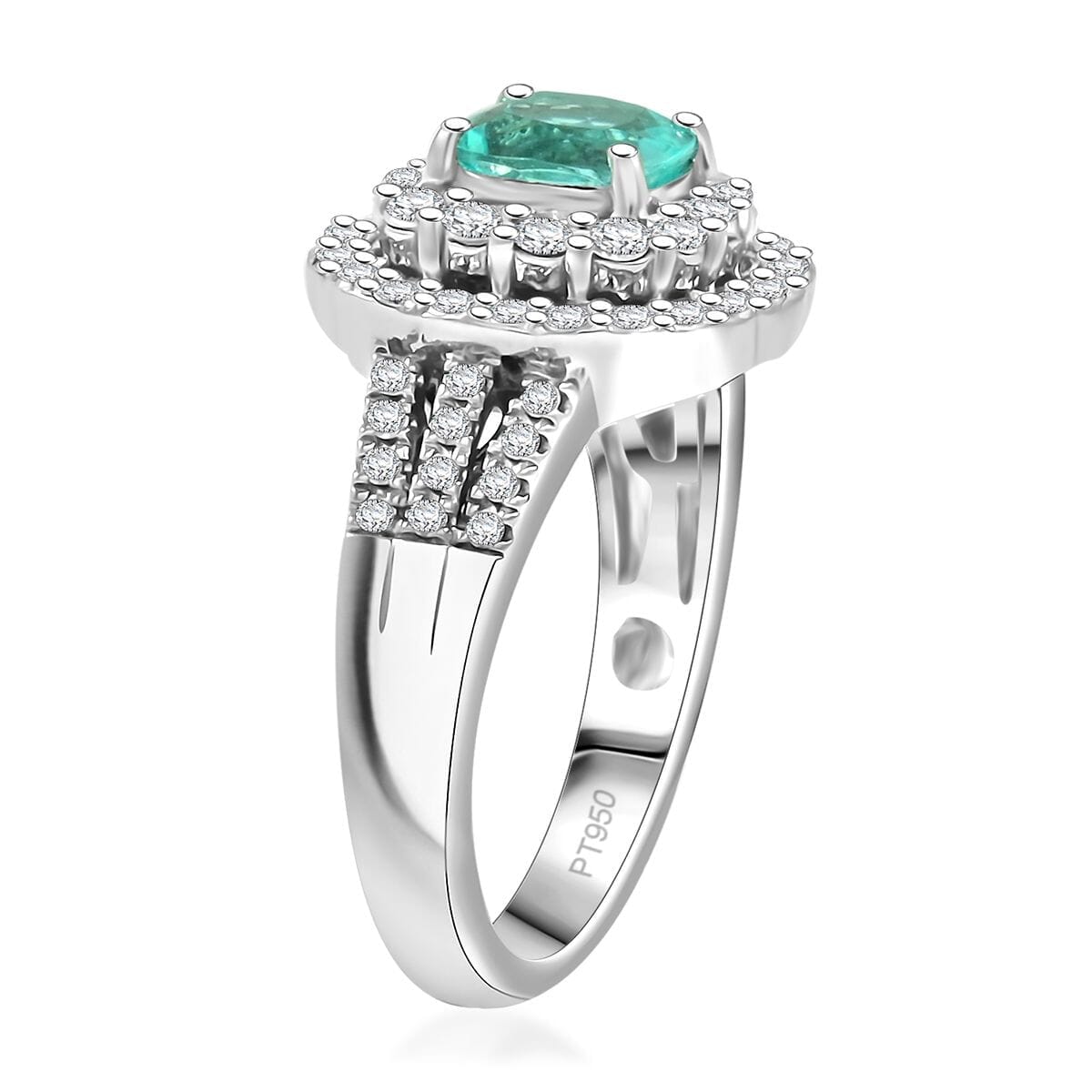 Certified & Appraised Rhapsody 950 Platinum AAAA Paraiba Tourmaline, Diamond (E-F, VS) (0.97 cts) Double Halo Ring (Size 6.0) (9.30 g) 2.30 ctw image number 3