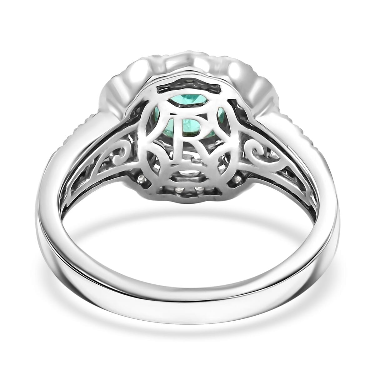 Certified & Appraised Rhapsody 950 Platinum AAAA Paraiba Tourmaline, Diamond (E-F, VS) (0.97 cts) Double Halo Ring (Size 6.0) (9.30 g) 2.30 ctw image number 4