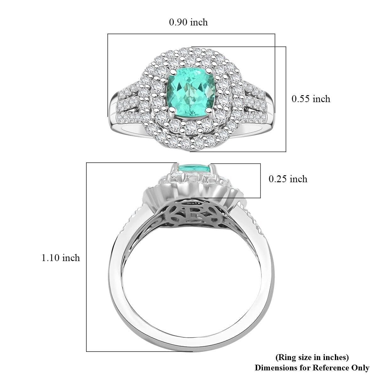 Certified & Appraised Rhapsody 950 Platinum AAAA Paraiba Tourmaline, Diamond (E-F, VS) (0.97 cts) Double Halo Ring (Size 6.0) (9.30 g) 2.30 ctw image number 5