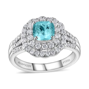 Certified & Appraised Rhapsody 950 Platinum AAAA Paraiba Tourmaline and E-F VS Diamond Double Halo Ring (Size 7.0) 9.30 Grams 2.30 ctw