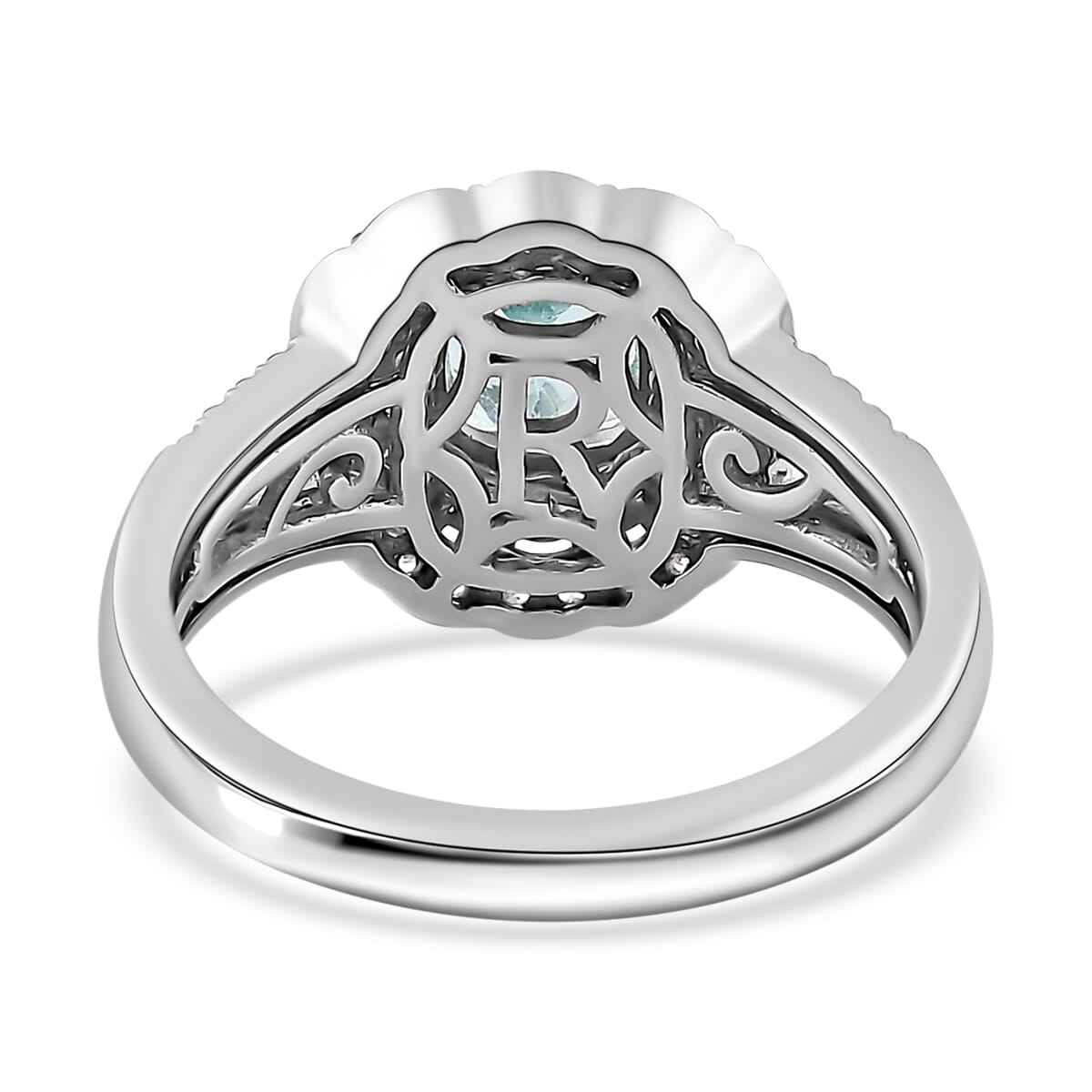 Certified & Appraised Rhapsody 950 Platinum AAAA Paraiba Tourmaline and E-F VS Diamond Double Halo Ring (Size 8.0) 9.30 Grams 2.30 ctw image number 4