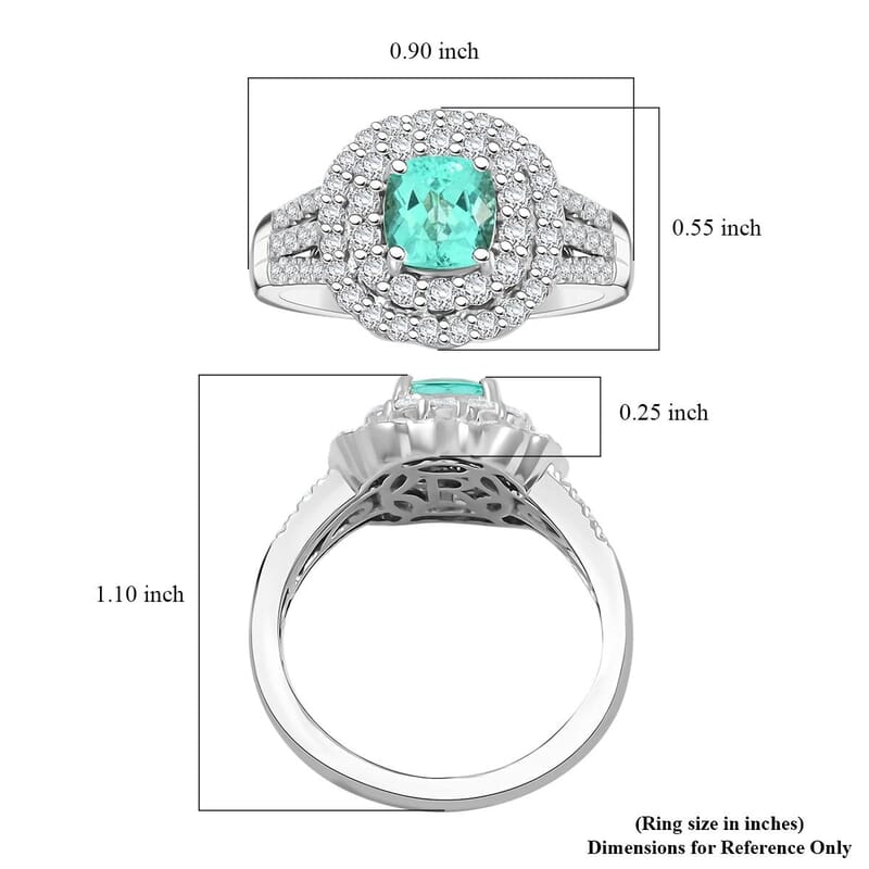 Certified & Appraised Rhapsody 950 Platinum AAAA Paraiba Tourmaline, Diamond (E-F, VS) (0.97 cts) Double Halo Ring (Size 9.5) (9.30 g) 2.30 ctw