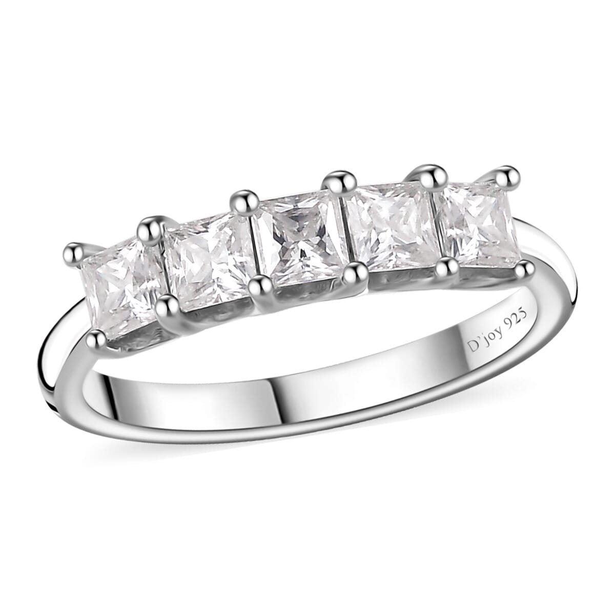 Moissanite 5 Stone Ring in Platinum Over Sterling Silver (Size 10.0) 0.75 ctw image number 0