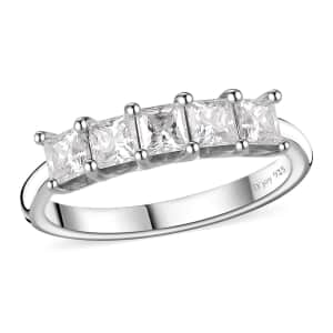 Moissanite 5 Stone Ring in Platinum Over Sterling Silver (Size 10.0) 0.75 ctw
