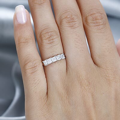 Moissanite 5 Stone Ring in Platinum Over Sterling Silver (Size 10.0) 0.75 ctw