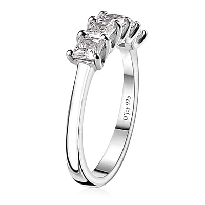 Moissanite 5 Stone Ring in Platinum Over Sterling Silver (Size 10.0) 0.75 ctw