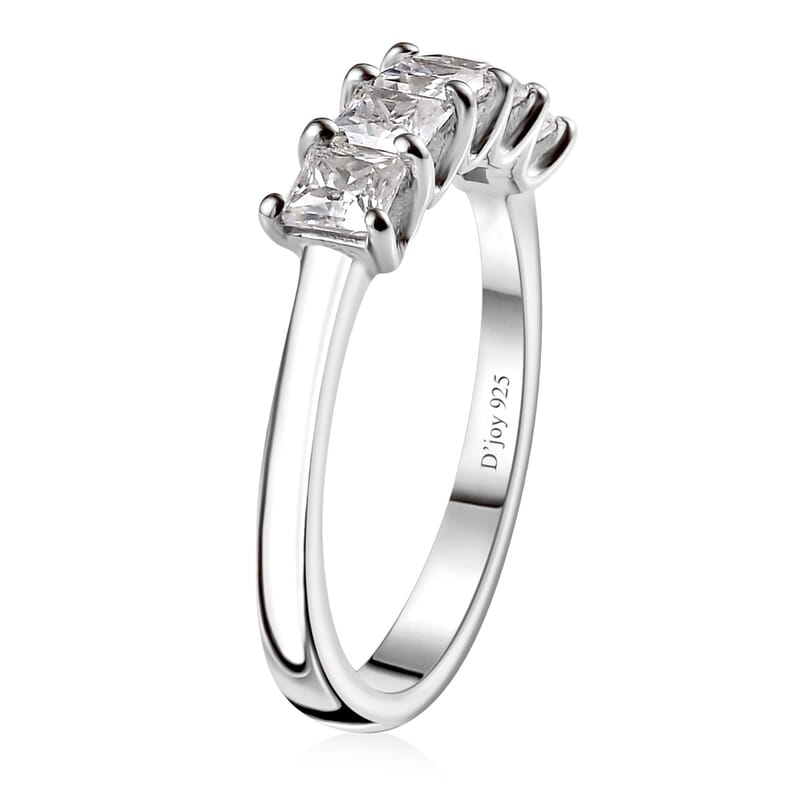 Moissanite 5 Stone Ring in Platinum Over Sterling Silver (Size 10.0) 0.75 ctw