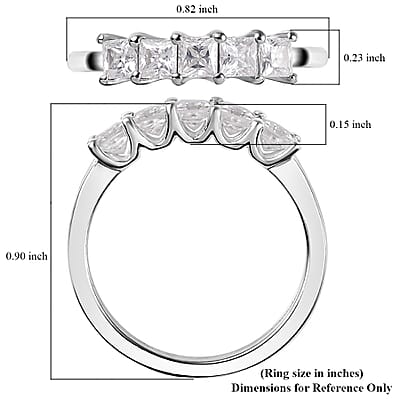 Moissanite 5 Stone Ring in Platinum Over Sterling Silver (Size 10.0) 0.75 ctw