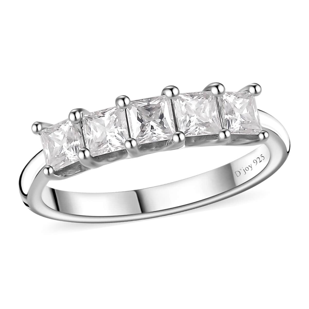 Moissanite 5 Stone Ring in Platinum Over Sterling Silver (Size 7.0) 0.75 ctw image number 0