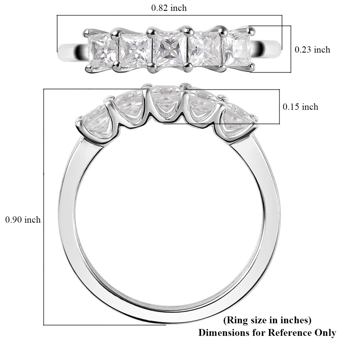 Moissanite 5 Stone Ring in Platinum Over Sterling Silver (Size 8.0) 0.75 ctw image number 5