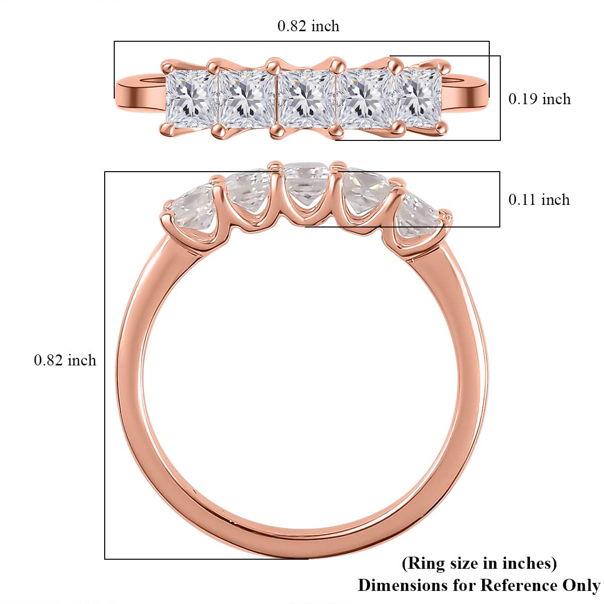 Moissanite 5 Stone Ring in Vermeil Rose Gold Over Sterling Silver (Size 5.0) 0.75 ctw image number 6