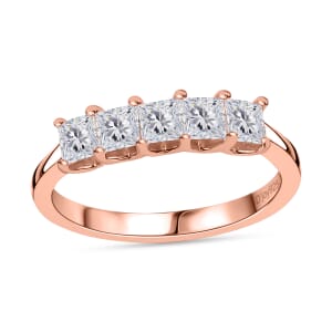 Moissanite 5 Stone Ring in Vermeil RG Over Sterling Silver (Size 7.0) 0.75 ctw