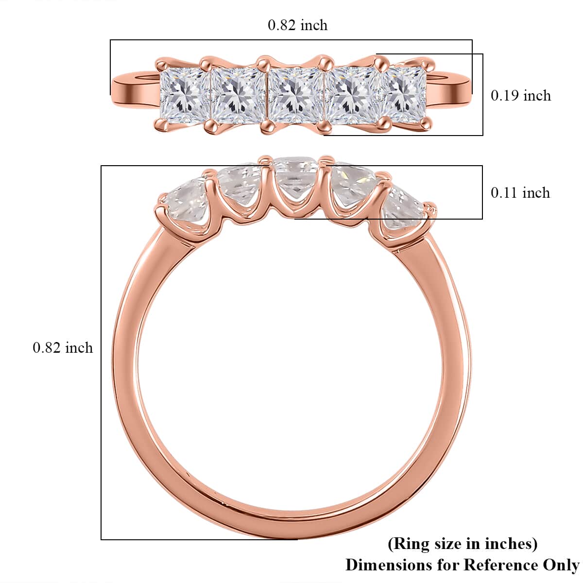 Moissanite 5 Stone Ring in Vermeil Rose Gold Over Sterling Silver (Size 8.0) 0.75 ctw image number 6