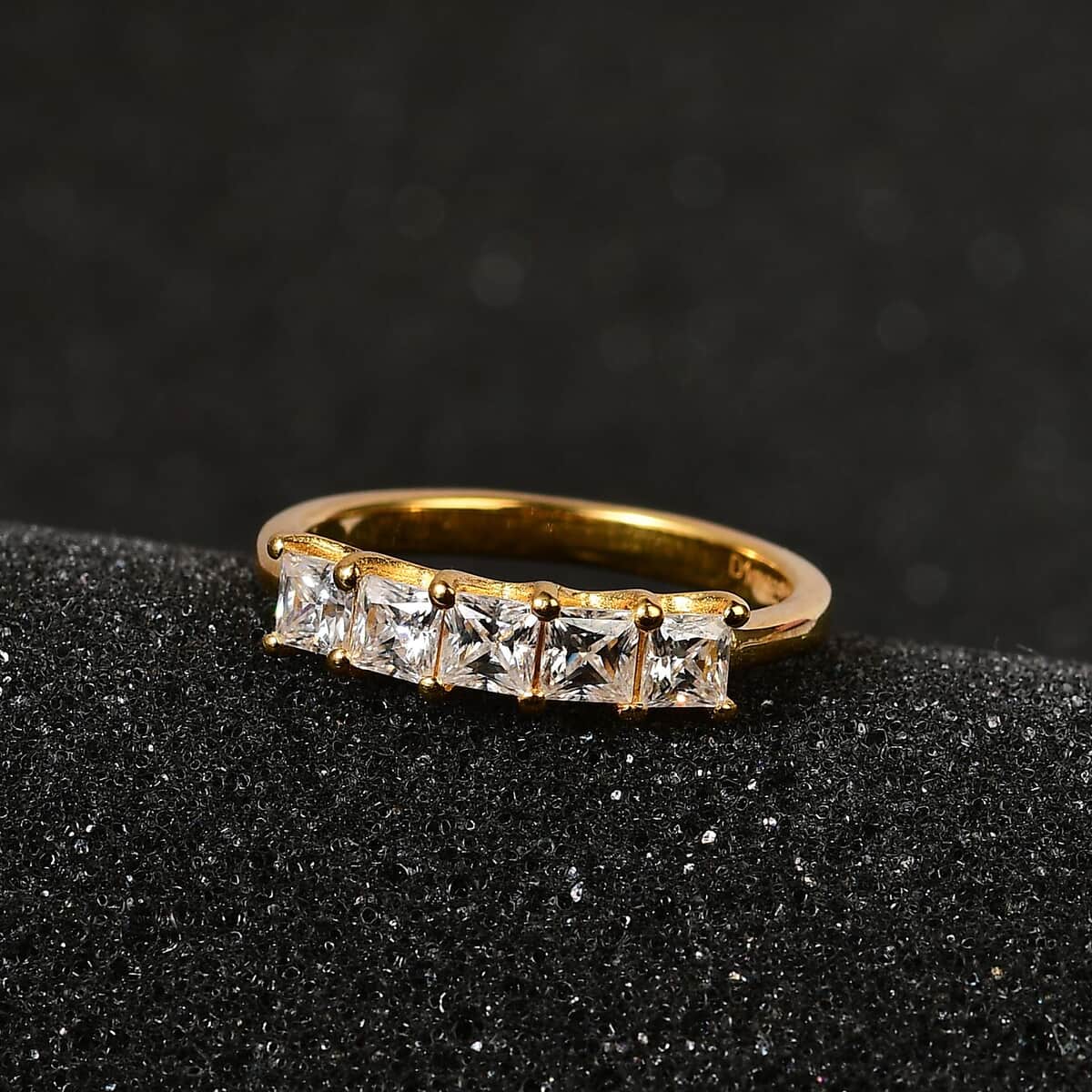 Moissanite 5 Stone Ring in Vermeil Yellow Gold Over Sterling Silver (Size 5.0) 0.75 ctw image number 1