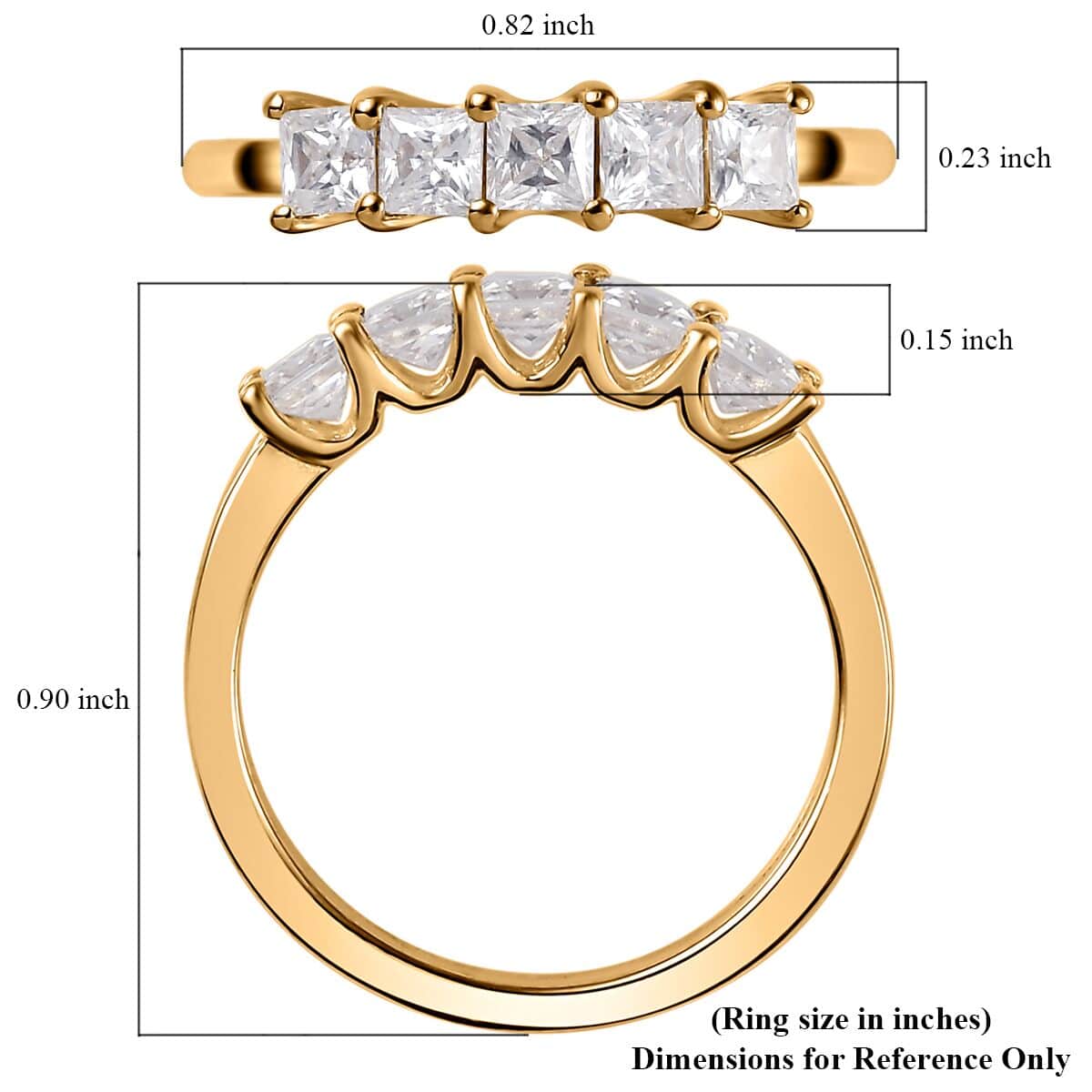 Moissanite 5 Stone Ring in Vermeil Yellow Gold Over Sterling Silver (Size 5.0) 0.75 ctw image number 5