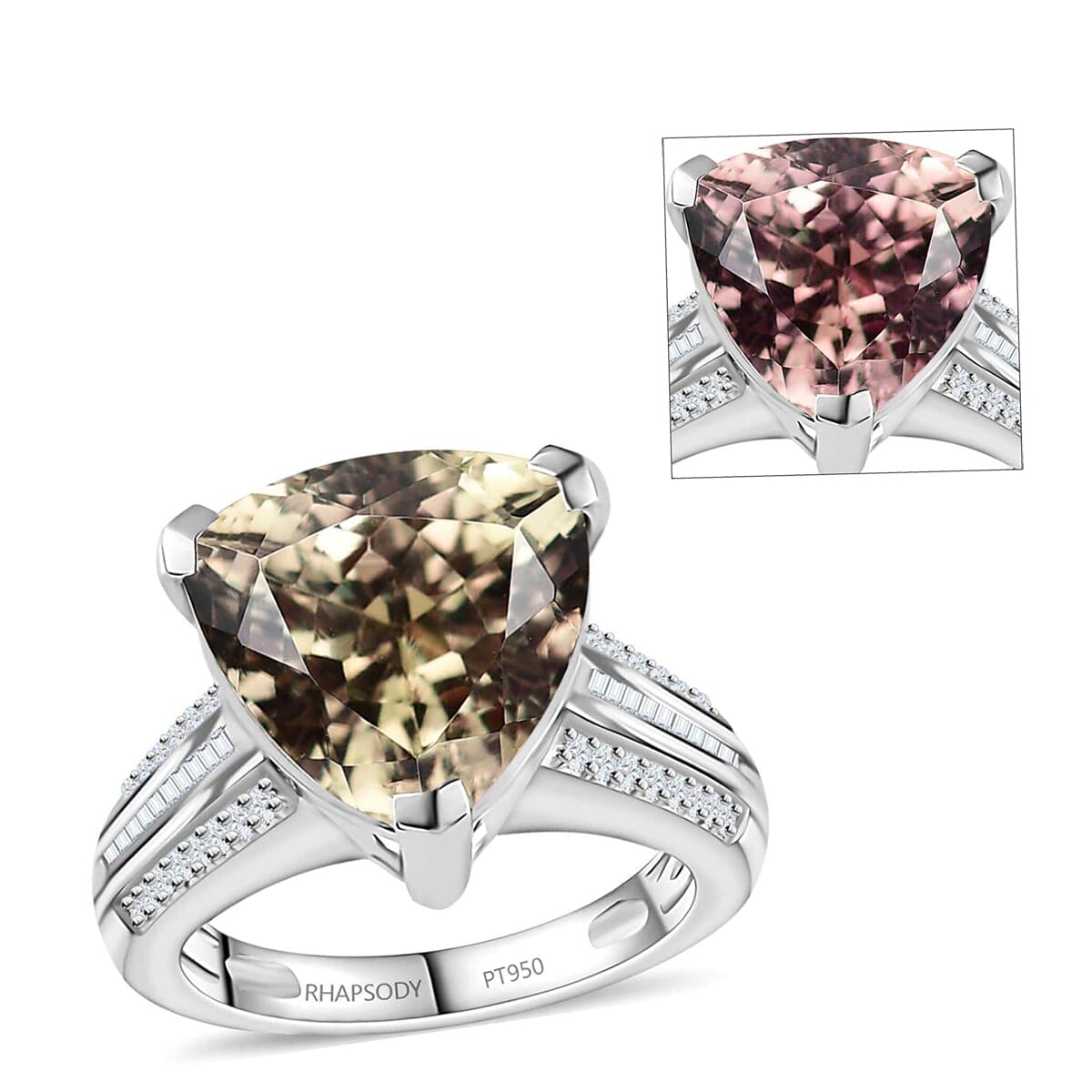 Certified & Appraised Rhapsody AAAA Turkizite and E-F VS2 Diamond 10.35 ctw Statement Ring in 950 Platinum (Size 8.0) 7.80 Grams image number 0