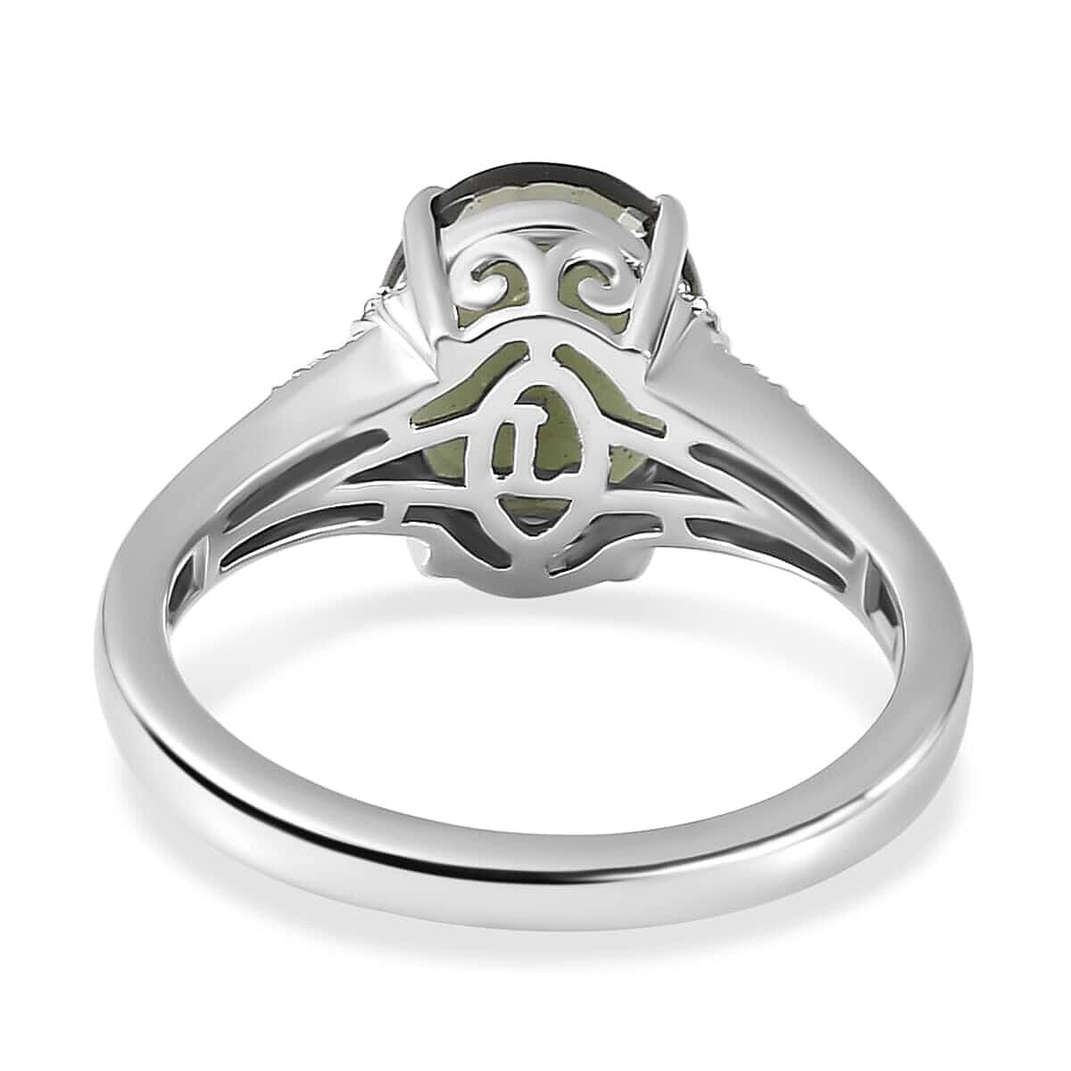 Luxoro AAA Bohemian Moldavite and G-H I2 Diamond 3.60 ctw Ring in 10K White Gold (Size 8.5)