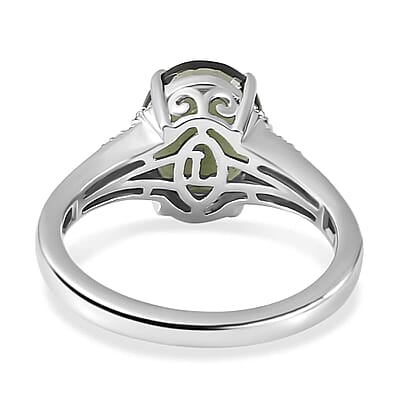Luxoro AAA Bohemian Moldavite and G-H I2 Diamond 3.60 ctw Ring in 10K White Gold (Size 8.5)
