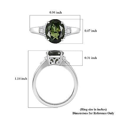 Luxoro AAA Bohemian Moldavite and G-H I2 Diamond 3.60 ctw Ring in 10K White Gold (Size 8.5)