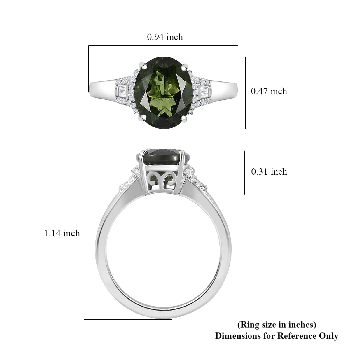 Luxoro AAA Bohemian Moldavite and G-H I2 Diamond 3.60 ctw Ring in 10K White Gold (Size 9.0) image number 5