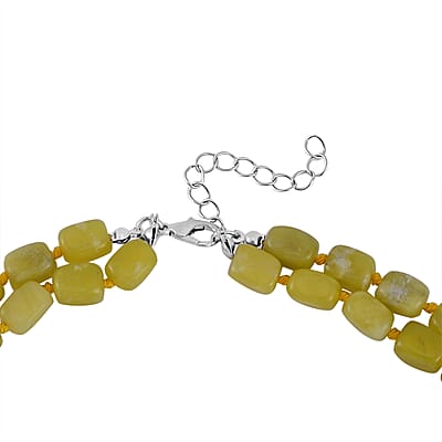 Lemon Quartz Two Row Beaded Necklace 20-22 Inches with Matching Pendant in Silvertone 628.25 ctw