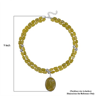 Lemon Quartz Two Row Beaded Necklace 20-22 Inches with Matching Pendant in Silvertone 628.25 ctw