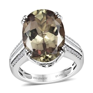 Certified & Appraised Rhapsody 950 Platinum AAAA Turkizite and Diamond 10.90 ctw Statement Ring (Size 5.0) 8.65 Grams