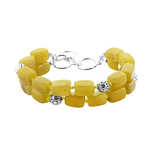 Lemon Quartz 2 Row Beaded Bracelet in Silvertone (7.0-9.0In) 160.75 ctw