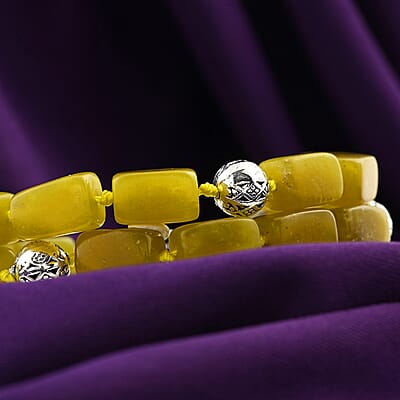 Lemon Quartz 2 Row Beaded Bracelet in Silvertone (7.0-9.0In) 160.75 ctw