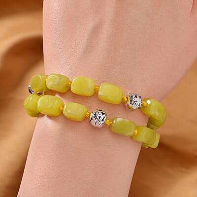 Lemon Quartz 2 Row Beaded Bracelet in Silvertone (7.0-9.0In) 160.75 ctw