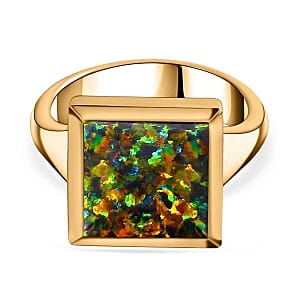 Lab Created Black Opal 2.45 ctw Ring in Vermeil Yellow Gold Over Sterling Silver (Size 9)