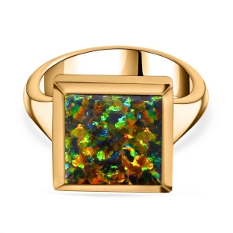 Lab Created Black Opal 2.45 ctw Ring in Vermeil Yellow Gold Over Sterling Silver (Size 9)