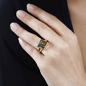 Lab Created Black Opal 2.45 ctw Ring in Vermeil Yellow Gold Over Sterling Silver (Size 9)