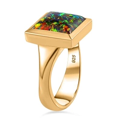 Lab Created Black Opal 2.45 ctw Ring in Vermeil Yellow Gold Over Sterling Silver (Size 9)