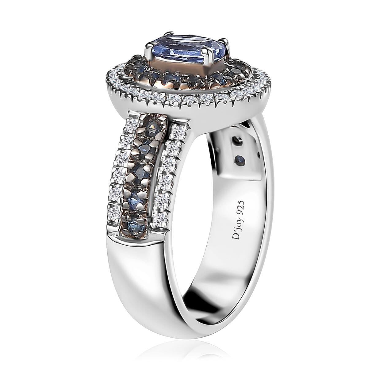 Ceylon Blue Sapphire and Moissanite Double Halo Ring in Platinum Over Sterling Silver (Size 10.0) 1.50 ctw image number 3